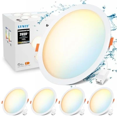 Imagen de LVWIT Downlight LED Techo Superficie, Paneles Redondo Empotrable Lámparas de, Foco 3000K/4000K/6500K para Techo(24W Regulable) Pack de 4 Unidades.[Clase eficiencia energética F]