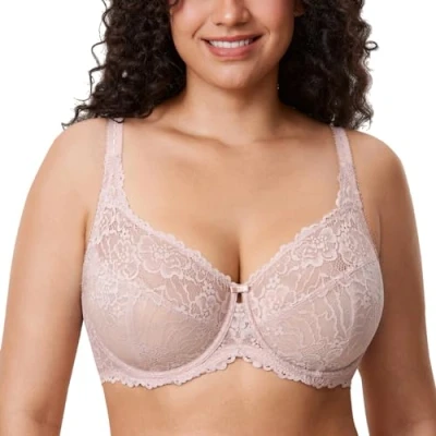 Imagen de DELIMIRA Mujer Sujetador con Aros Transparente Talla Grande Cobertura Completa Rosa ahumada 95E