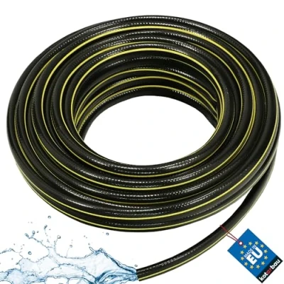 Imagen de KOTARBAU® Manguera de jardín 3/4&quot;, 20 m, 4 capas, PVC reforzada, Antitorsión, Negro, profesional para regar plantas, jardín, agua, riego flexible