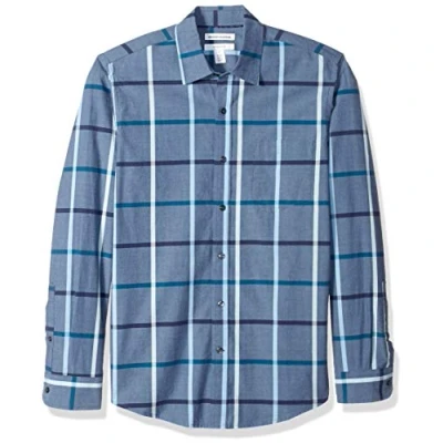 Imagen de Amazon Essentials Camisa de Popelín Manga Larga y Ajuste Entallado Hombre, Tejano Cuadros Grandes, XL