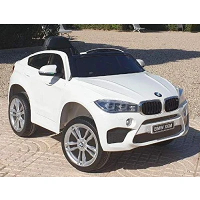 Imagen de INDALCHESS Coche electrico para niños BMW X6M 12v, Color Blanco, una Plaza, RC, Asiento Cuero, Ruedas Goma, 1 a 6 años