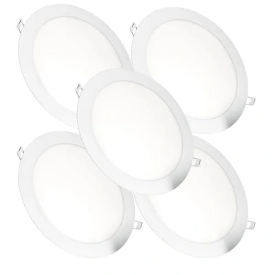 Imagen de Jandei Pack x 5 Downlights LED Empotrable Redondo, 18W, 1500 Lúmenes, Extraplano 13 mm, Orificio de Montaje Ø200 205 Blanco Frío 6000K con Transformadores Incluidos