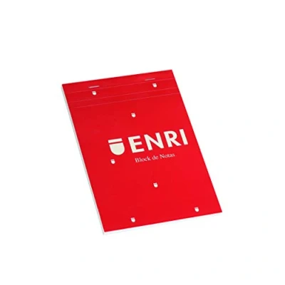 Imagen de Enri, Bloc de Notas Grapado, Tapa Blanda, Cuadrícula 4x4, Formato A5 (29,8 x 24 cm), 80 Hojas Microperforadas, Pack 5 Libretas, Color Rojo