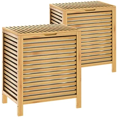 Imagen de Casaria 2x Cestos para la Ropa Sucia de Bambú 51x36x61cm 62L Mueble Baño Colada