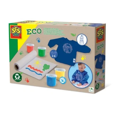 Imagen de SES 24924 Eco Juego de pintura para dedos con delantal manualidades, 100% reciclado colores surtidos