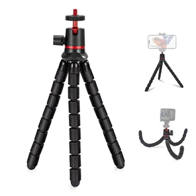 Imagen de Tripode para Movil Camara Mini Trípode Flexible Portátil Giro de 360 con Tornillo 1/4&#039;&#039; Universal Compatible Cámara GoPro Teléfono Carga hasta 2kg Negro