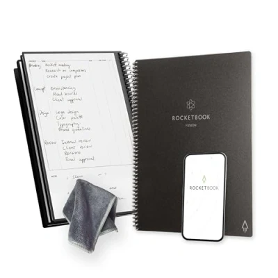 Imagen de BIC Rocketbook Fusion Agenda de Productividad Sin fechas Reutilizable, Tamaño A4, 21 cm x 29,7 cm, Negro Objetivos, Calendario Mensual y Semanal, Listas Tareas Diarias, Páginas Rayas Puntos