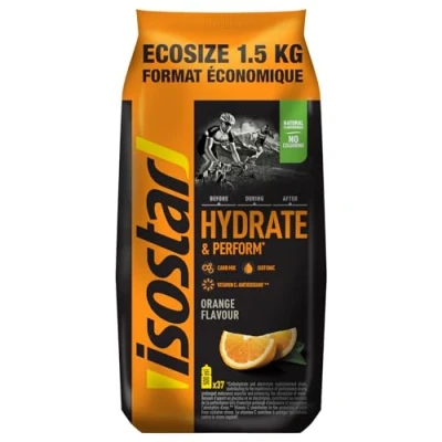 Imagen de Isostar Hydrate &amp; Perform, 1.5 kg de Bebida Electrolítica Isotónica, reposición hidratos carbono y electrolitos, Sabor Naranja, 37 raciones