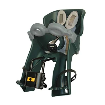 Imagen de Freccia 2021 Asiento Delantero de Bicicleta con cojíns y Correas Polipiel para Niños hasta 15 kg, 9 Meses a 3 años Se Fija al Cuadro Verde Bosque