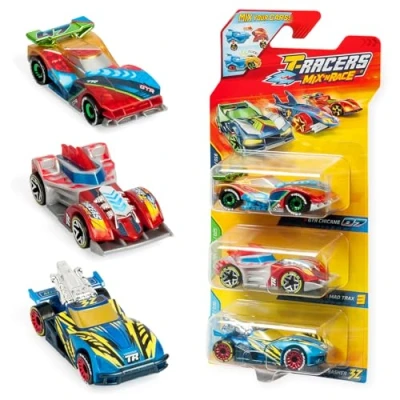 Imagen de T Racers Mix &#039;N Race 3 Pack de Coches coleccionables. Desmontables en Dos Partes y con Piezas Intercambiables. 1 4