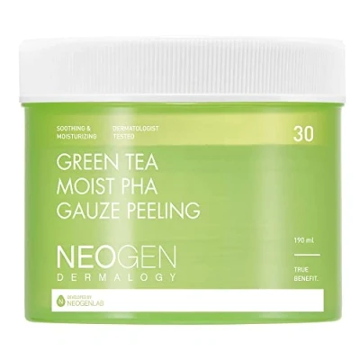 Imagen de DERMALOGY by NEOGENLAB Húmedo de té verde PHA Almohadilla gasa para pelars (30 pads) exfoliante y calmante con AHA, LHA ácido hialurónico Cuidado la piel coreano