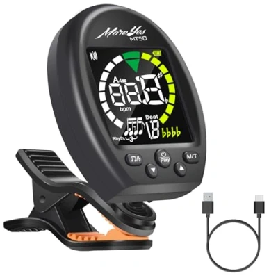 Imagen de Moreyes 3 en 1 Afinador de Guitarra, Metrónomo y Generador Tonos, Guitarra Recargable Clip con Pantalla a Color Completo para Acústica, Eléctrica, Digital