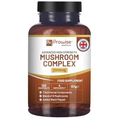 Imagen de Complejo de hongos Avanzado Una súper mezcla 6 con Lions Mane, Chaga, Cordyceps, Shiitake, Reishi y Maitake 60 cápsulas veganas alta potencia Hecho en el Reino Unido