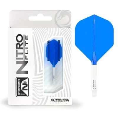 Imagen de RED DRAGON Dardos Nitro Flite Integrated Flight &amp; Shaft System No.2 Forma y diseño Color blanco azul, longitud intermedia