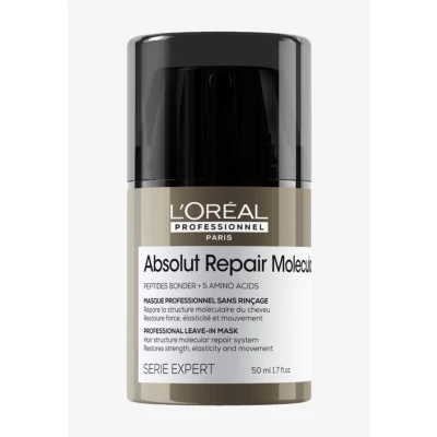 Imagen de L’Oréal Professionnel, Leave in Absolut Repair Molecular, Crema sin aclarado, mascarilla protector térmico, reparación molecular para todo tipo de pelo dañado y seco, SERIE EXPERT, 50ml