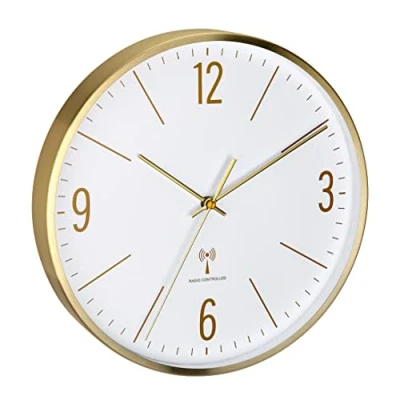Imagen de TFA Dostmann 60.3534.55 Reloj de Pared analógico (30 cm, Marco Metal Dorado, Movimiento silencioso, diseño Moderno, con Cubierta Cristal), Color Dorado