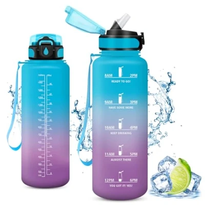 Imagen de Vikaster Botella, Botellas Agua Niños sin BPA, 1.5l Botella con Pajita, a Prueba de Fugas, Fácil Abrir, Reutilizable, Gimnasio, Running