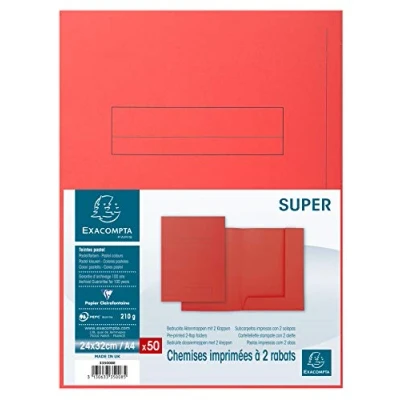 Imagen de Exacompta 335008E Lote de 50 Subcarpetas Super 250 Impresas y con 2 Solapas, Color Rojo