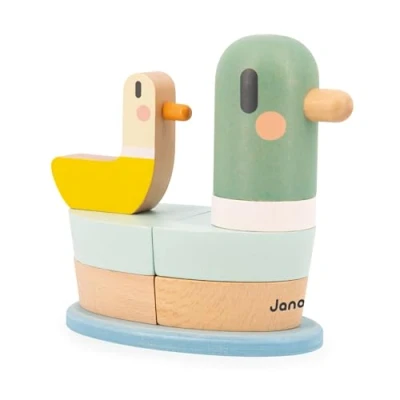 Imagen de Janod Pato Apilable Sweet Cocoon 7 Piezas de Madera FSC para Apilar Juego Estímulo Ejercita Motricidad Fina A Partir 12 Meses, J04059