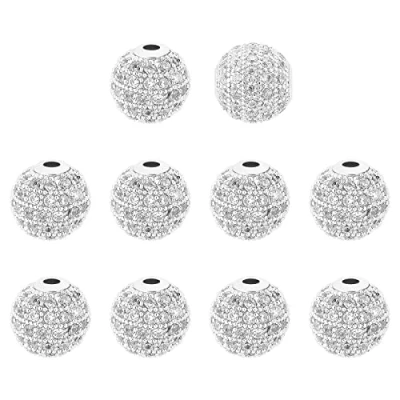 Imagen de NBEADS 1 Caja de 10 Piezas mm Crystal Cubic Zirconia Pave Micro Setting Cuentas Redondas Disco Ball Spacer Beads Pulsera Latón Conector Encantos para Hacer Joyas, Color Platino