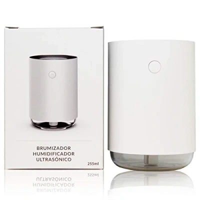 Imagen de Humidificador Ultrasónico y Difusor de Aromas. 225ml (7,8x11,5 cm). 10W, 7 Colores LED, Ultrasilencioso, Con USB, Aromaterapia, Aceites Esenciales.