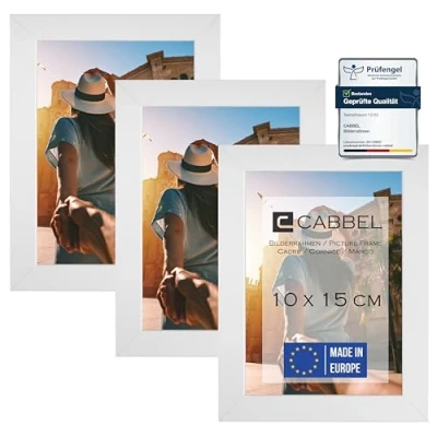 Imagen de CABBEL Set de 3 Marcos Fotos 10x15 Marco Madera MDF con Cristal acríLico inastillable en Blanco