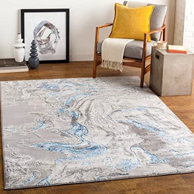Imagen de Surya Alfombra Abstracta Adria Salón Grande, Habitación, Dormitorio Salon Pelo Corto, Suave y Lujosa Facil de Cuidar Grande 160x213cm Gris, Azul Marfil