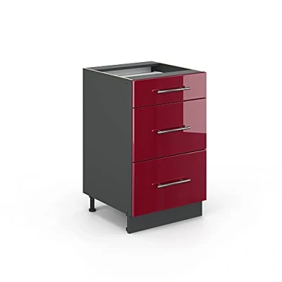 Imagen de Vicco Mueble bajo de Cocina Fame Line, Rojo Burdeos Alto Brillo/Antracita, 50 cm sin encimera