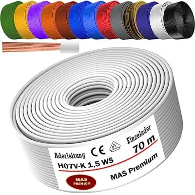Imagen de cable de 5 a 100 m H07 V K 1 x 1,5 mm², individual flexible (blanco, 70 m)
