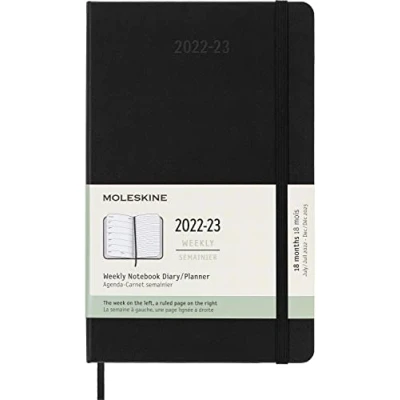 Imagen de Moleskine Agendas de 18 meses 2022 2023, Agenda Semanal con Tapa Dura y Cierre Elástico, Tamaño L 13 x 21 cm, Color Negro