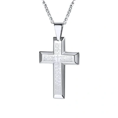 Imagen de PROSTEEL Cadena Cruz Religioso Jesucristo Cristiano con Biblia Grabada, Platino