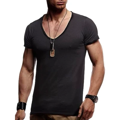 Imagen de Leif Nelson La Camiseta para Hombre con Cuello en V LN 6280 Negro Large