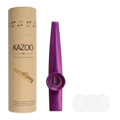 Imagen de Kazoo de aleación aluminio WANDIC y Kazoos boca diafragma flauta 3 membranas con caja regalo vintage púrpura
