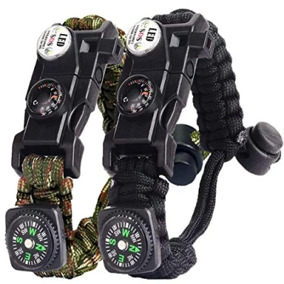 Imagen de Pulsera Paracord Supervivencia España, Camuflaje con Flint + Brújula Termómetro Silbato, para Caminatas en Canchas de Camping u Otras Actividades al Aire Libre