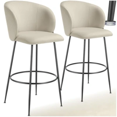 Imagen de TecTake® Taburete Alto con Respaldo Acolchado, Silla Alta de Cocina Reposapiés, Banqueta Patas Acero y Topes Antideslizantes, Bar, 2 sillas Crema/Negro