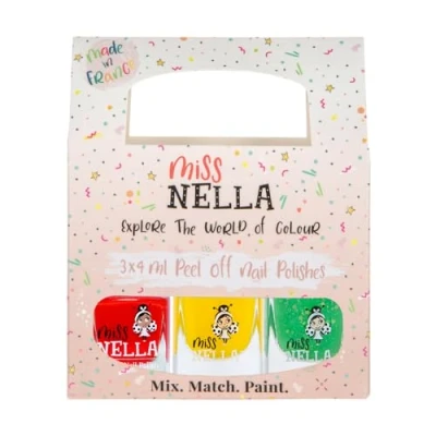 Imagen de Miss Nella TRAFFIC LIGHTS Paquete de 3 esmaltes uñas a base agua, peel off, sin olor y seguro por los niños Class Clown, Sun Kissed &amp; Kiss The Frog