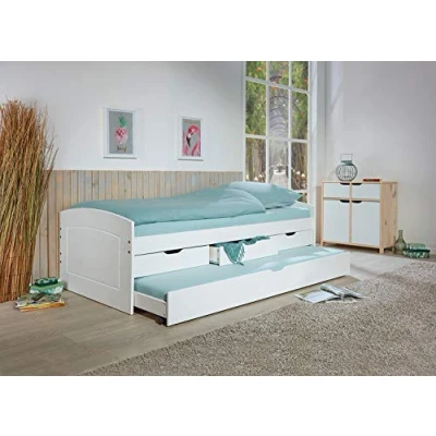 Imagen de Inter Link Cama nido con almacenaje cajones en MDF 2 plazas 90x200 cm 3 de Madera maciza barnizada blanco Sin somier ni colchón Rieka