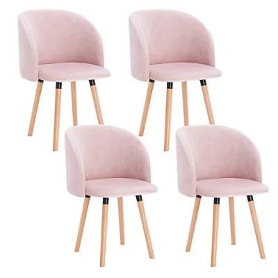 Imagen de WOLTU Silla de Comedor Pack 4, Cocina Tapizadas en Terciopelo, Sillas Ergonómicas con Respaldo y Brazos para Salón Dormitorio, Estilo Nórdico, Patas Madera, Rosa, BH121rs 4