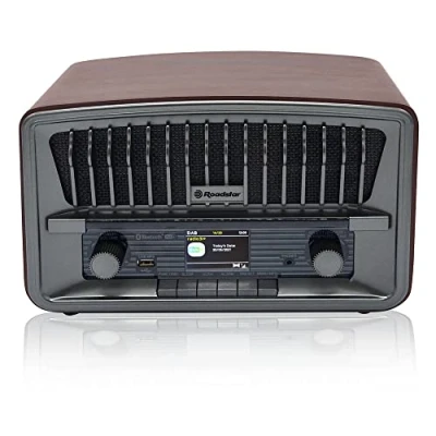 Imagen de Roadstar HRA 270D+BT Radio Portátil Vintage Digital Dab/Dab+/FM, Bluetooth, USB, Stereo, AUX IN, Pantalla LCD, Conexión para Auriculares, Despertador Alarma Dual, Madera