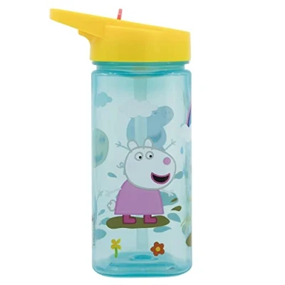 Imagen de Botella de agua reutilizable cuadrada con pajita incorporada 510 ml Peppa Pig