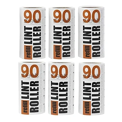 Imagen de Korbond Pack ahorro de recambios para rodillo quitapelusas: 6 rollos 90 hojas, recogen pelusas, polvo, pelos y pelo mascota, ropa, muebles alfombras (81 m, 540 hojas en total)