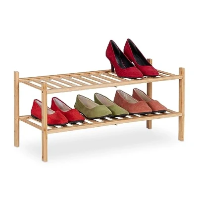Imagen de Relaxdays Zapatero Apilable 12 Zapatos, Bambú, 32 x 68,5 28 cm, 2 Baldas, Compacto, Mueble Calzado Pasillo, Natural