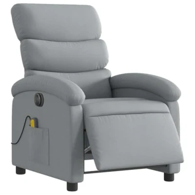Imagen de vidaXL Sillón Reclinable de Masaje Eléctrico, Silla con Respaldo Reposabrazos, Relax Descanso, Asiento Ajustable, Tela Gris Claro