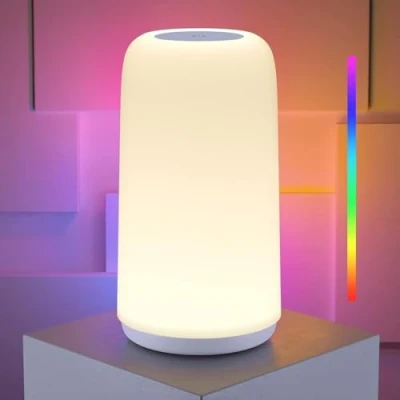 Imagen de ROOTRO Lamparas de Mesita Noche Tactil Regulable, Lampara con 256 RGB Color y 3 Modos, Escritorio LED Niveles Luminosidad Luz Nocturna Infantil