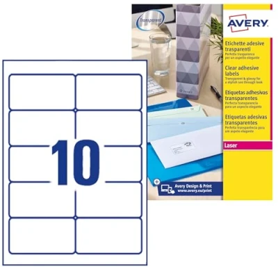 Imagen de Avery España L7783 25 Pack de folios etiquetas brillantes, 96 x 50.8 mm, Transparentes