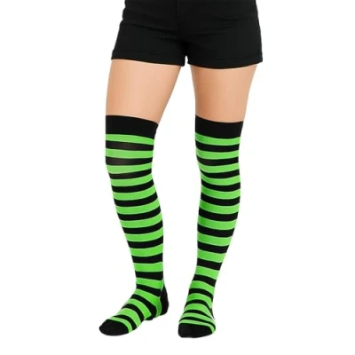 Imagen de Crazy Chick Calcetines a rayas en la rodilla para mujer (negro y verde)