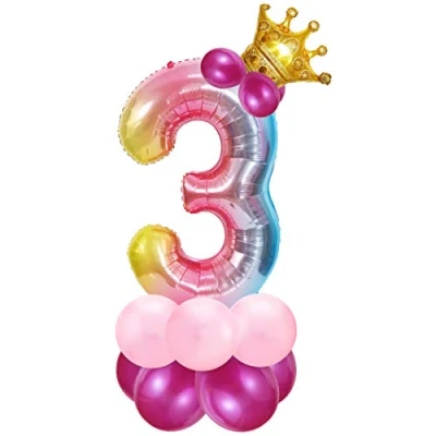 Imagen de Bluelves Foil Globo Número 3 Rosa, 3er Cumpleaños Globos, Feliz Decoración Globos Años Niñas, Arco Iris de 3, Numeros para Cumpleaños, Fiesta,
