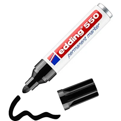 Imagen de edding 550 marcador permanente negro 1 rotulador punta redonda 3 4 mm resistente al agua, de secado rápido, rotuladores indelebles para cartón, plástico, madera, metal, vidrio