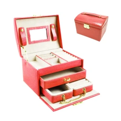 Imagen de Joyero Organizador de 3 niveles + Mini Viaje Portátil. Caja Joyería con Llave. Hecha Polipiel y Forro Aterciopelado para pendientes, anillos, pulseras, collares, hebillas.