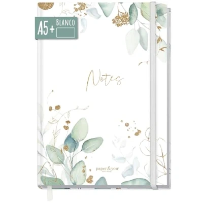 Imagen de paper&amp;you® cuaderno A5+ en blanco con banda elástica [pan de oro] 156 páginas, 78 hojas como bullet journal, bocetos, diario, libreta sostenible y climáticamente neutro